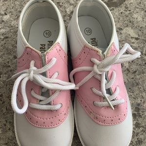 Pink and white shoes